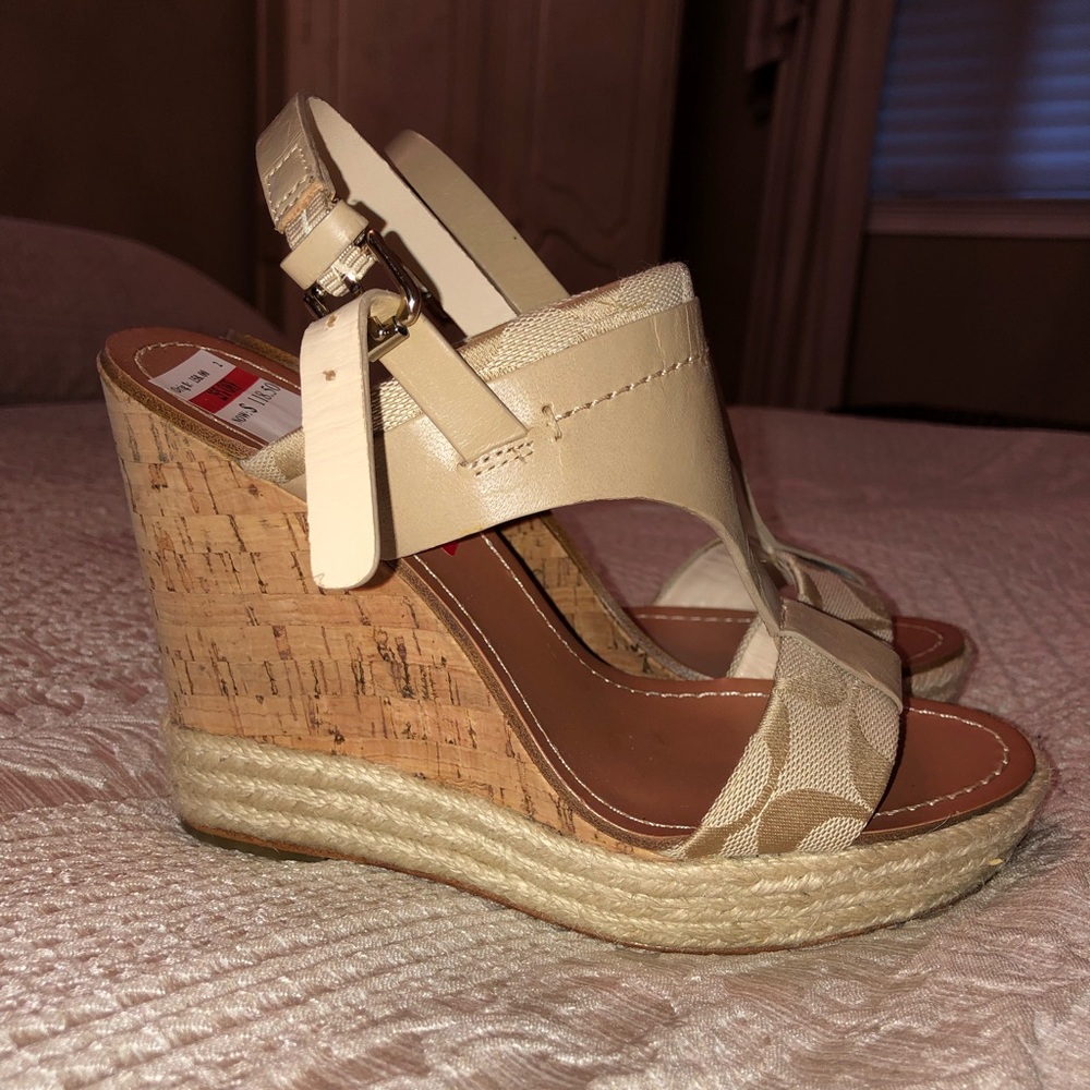 NWT Beige Coach Wedge Sandals , Size 5.5!